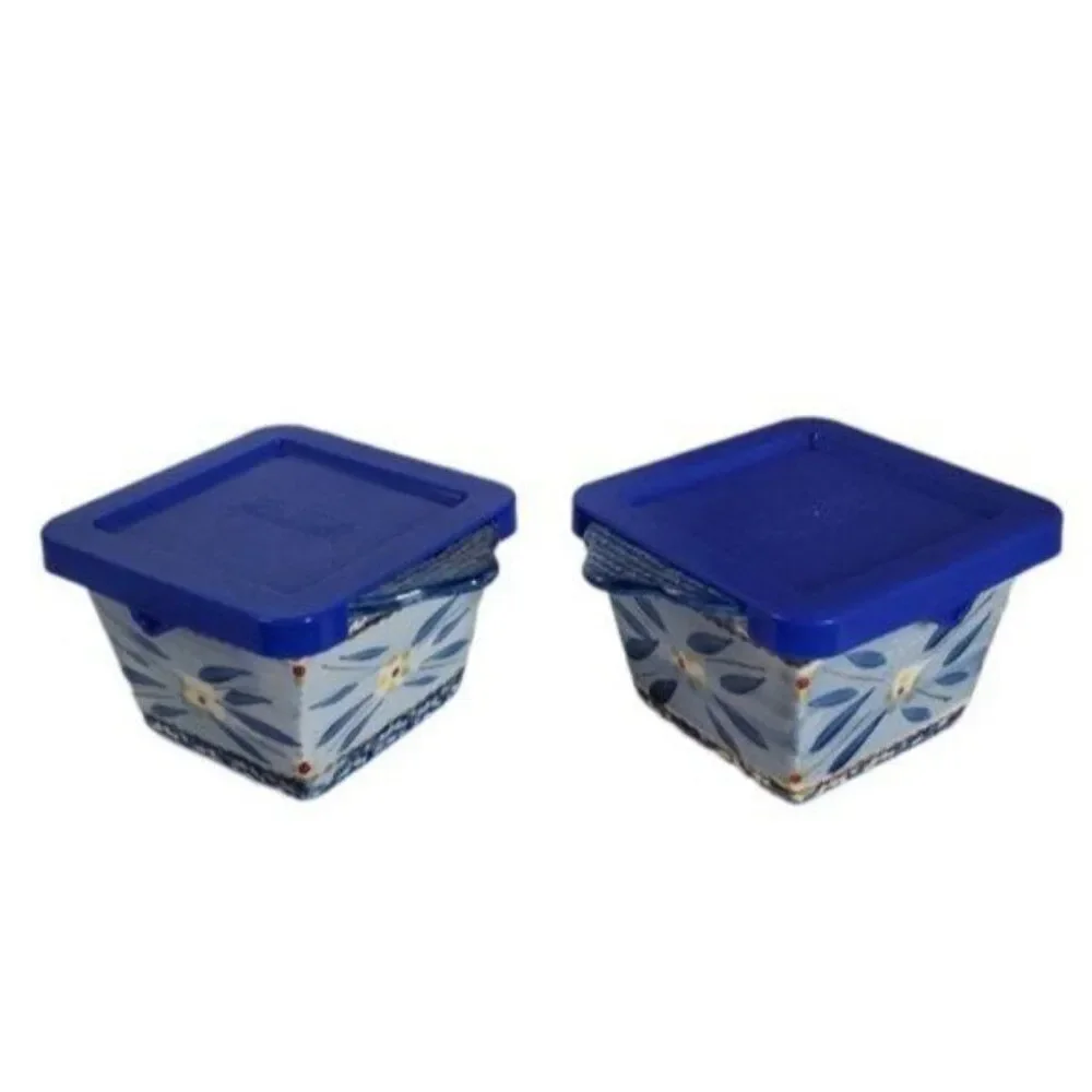 Temp-tations Ramekins Old World Ovenware Bakeware Cookware 10 oz Blue Lids